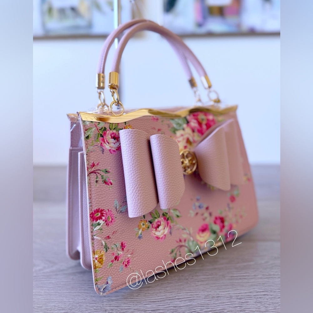 CROSSI Bag Blush Pink Satchel with Oversized Bow - Floral Print - Picture 4 of 8
